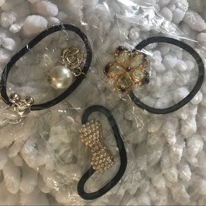 3 ponytail hair ties women kids pearl bow